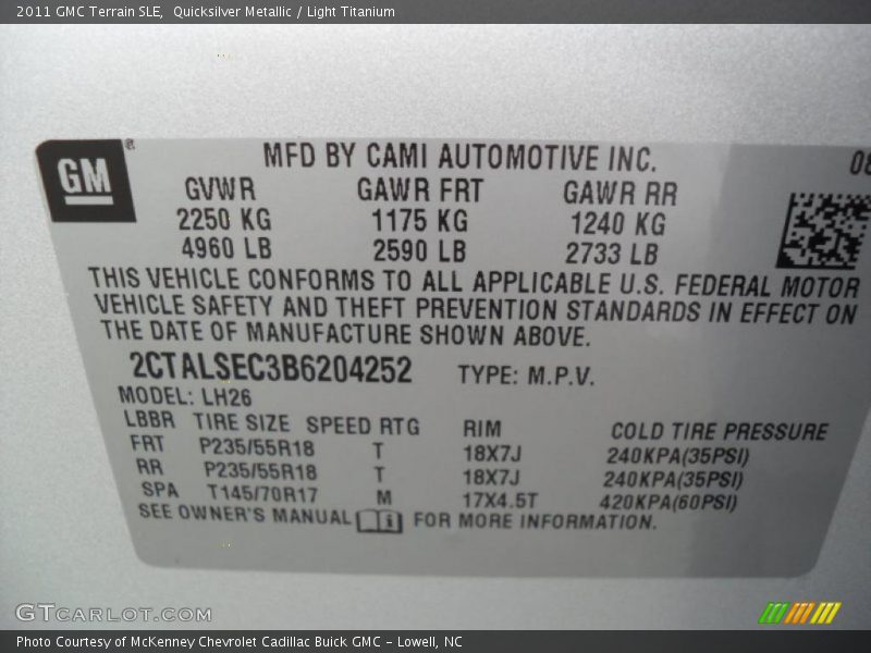 Quicksilver Metallic / Light Titanium 2011 GMC Terrain SLE