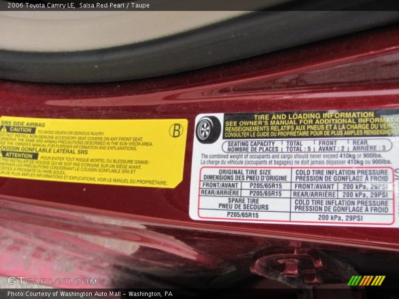Salsa Red Pearl / Taupe 2006 Toyota Camry LE