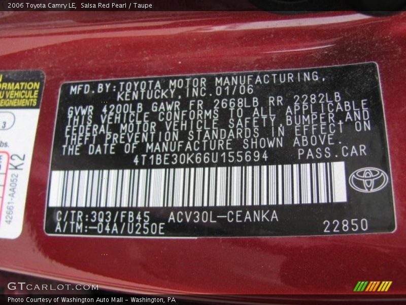 Salsa Red Pearl / Taupe 2006 Toyota Camry LE