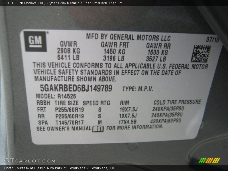 Cyber Gray Metallic / Titanium/Dark Titanium 2011 Buick Enclave CXL