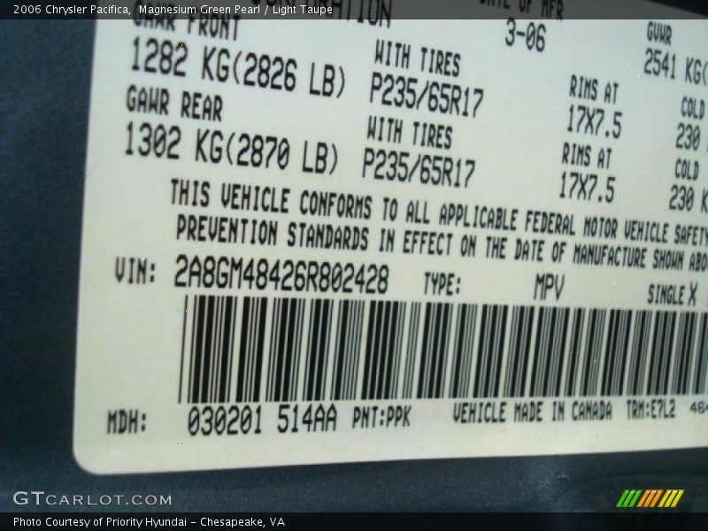 Magnesium Green Pearl / Light Taupe 2006 Chrysler Pacifica