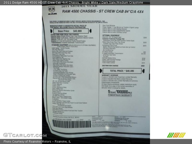 Bright White / Dark Slate/Medium Graystone 2011 Dodge Ram 4500 HD ST Crew Cab 4x4 Chassis
