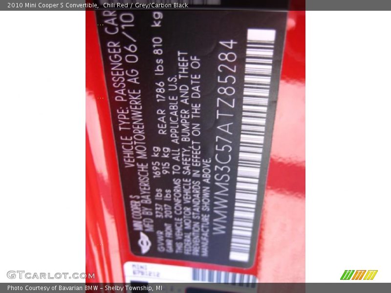 Chili Red / Grey/Carbon Black 2010 Mini Cooper S Convertible