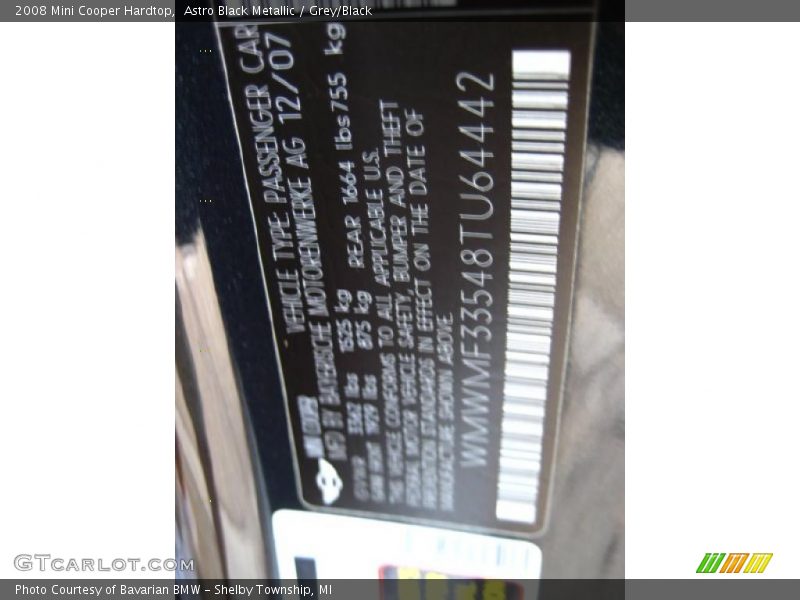 Astro Black Metallic / Grey/Black 2008 Mini Cooper Hardtop