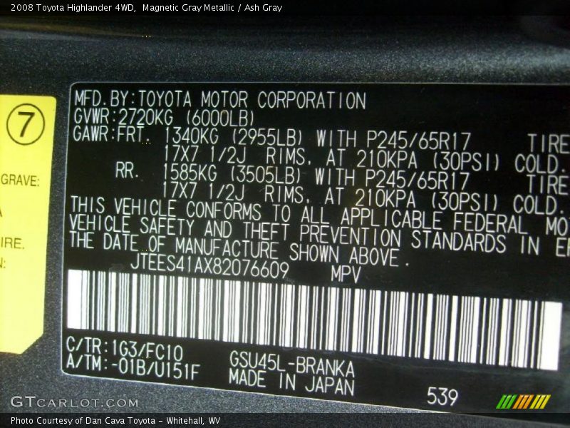 Magnetic Gray Metallic / Ash Gray 2008 Toyota Highlander 4WD