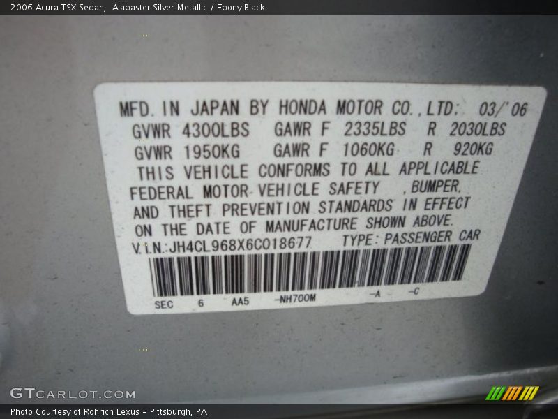 Alabaster Silver Metallic / Ebony Black 2006 Acura TSX Sedan