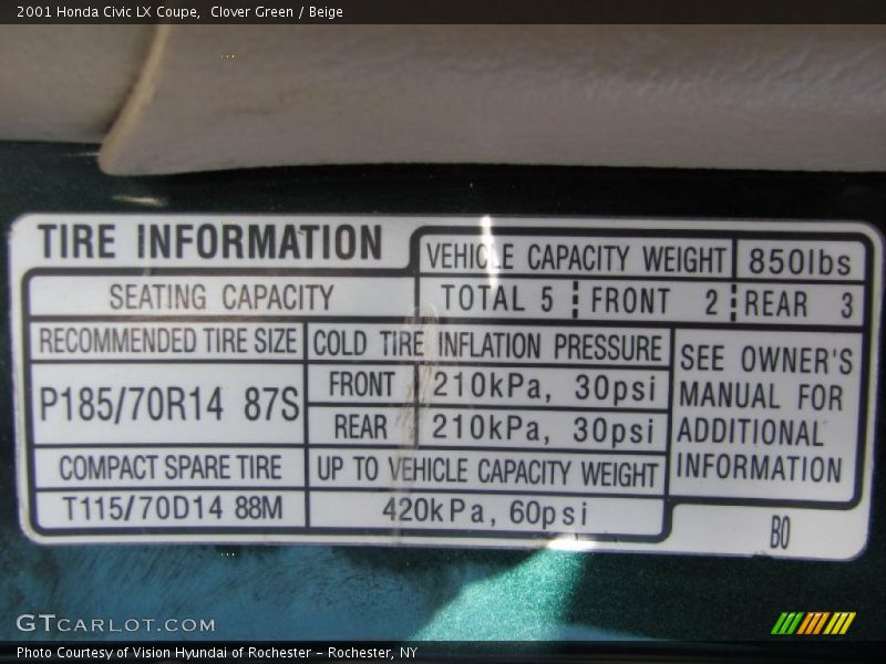 Clover Green / Beige 2001 Honda Civic LX Coupe