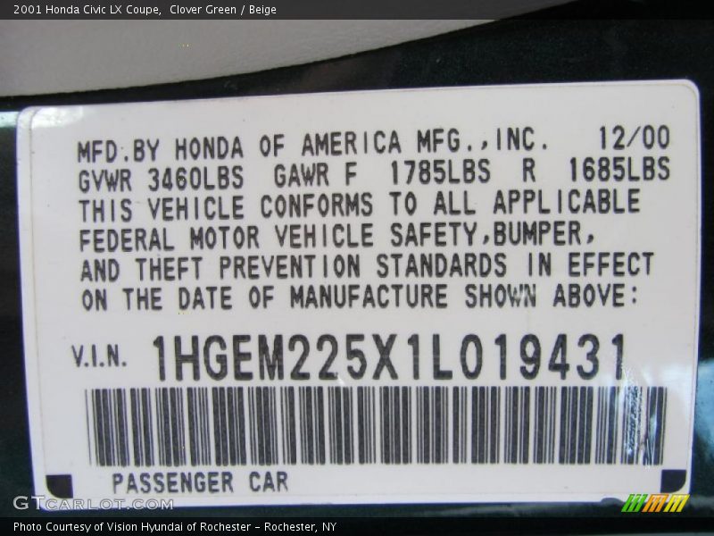 Clover Green / Beige 2001 Honda Civic LX Coupe