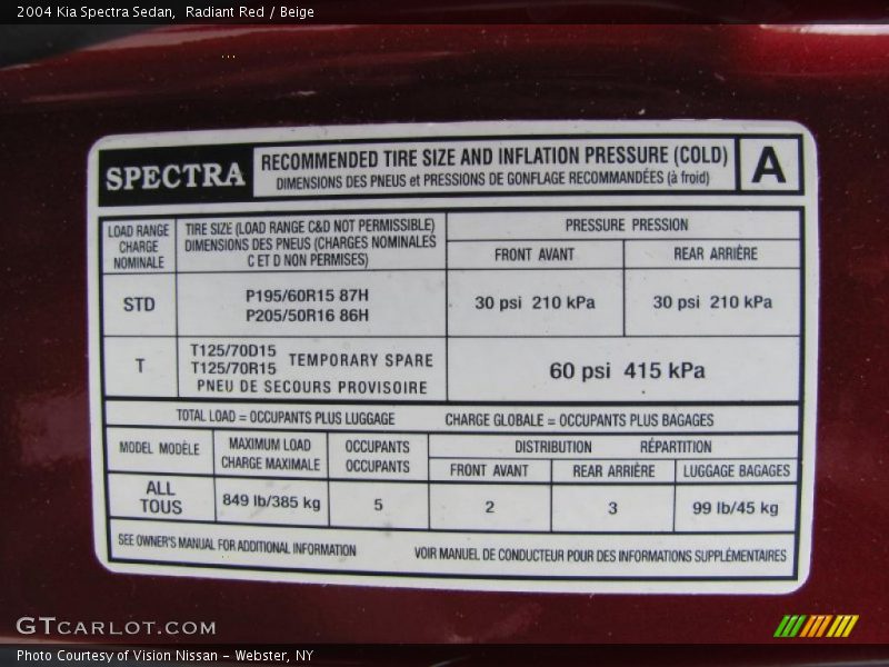 Radiant Red / Beige 2004 Kia Spectra Sedan