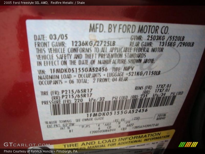 Redfire Metallic / Shale 2005 Ford Freestyle SEL AWD