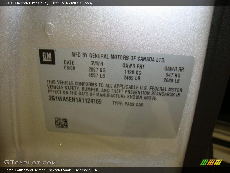 Silver Ice Metallic / Ebony 2010 Chevrolet Impala LS