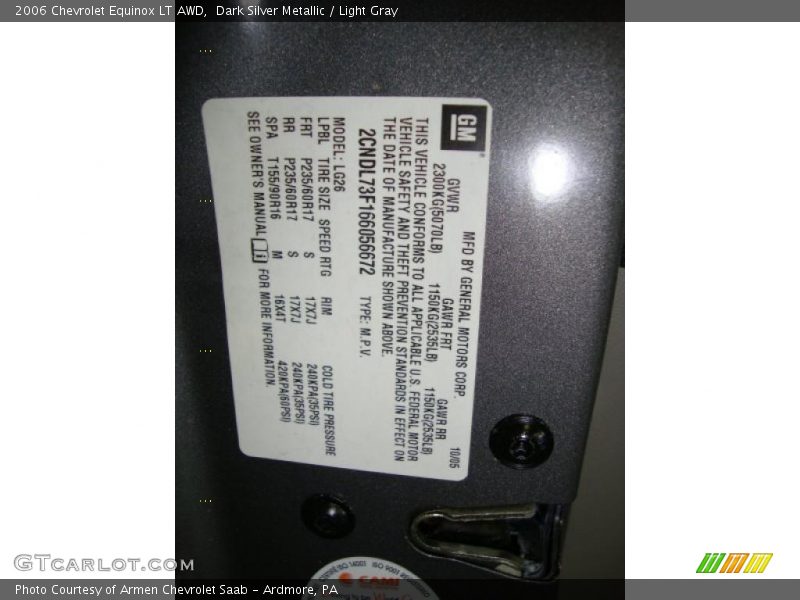 Dark Silver Metallic / Light Gray 2006 Chevrolet Equinox LT AWD