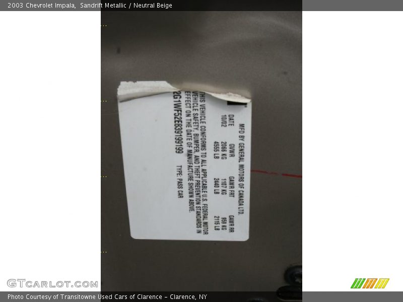 Sandrift Metallic / Neutral Beige 2003 Chevrolet Impala