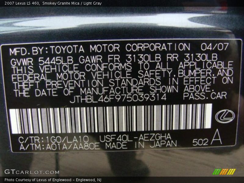 Smokey Granite Mica / Light Gray 2007 Lexus LS 460