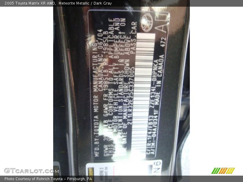 Meteorite Metallic / Dark Gray 2005 Toyota Matrix XR AWD