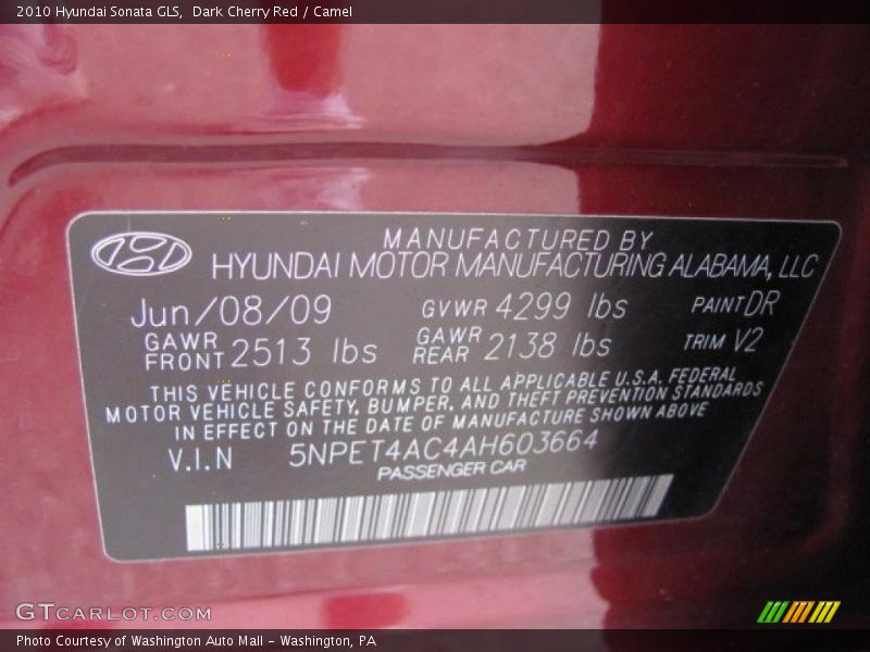 Dark Cherry Red / Camel 2010 Hyundai Sonata GLS