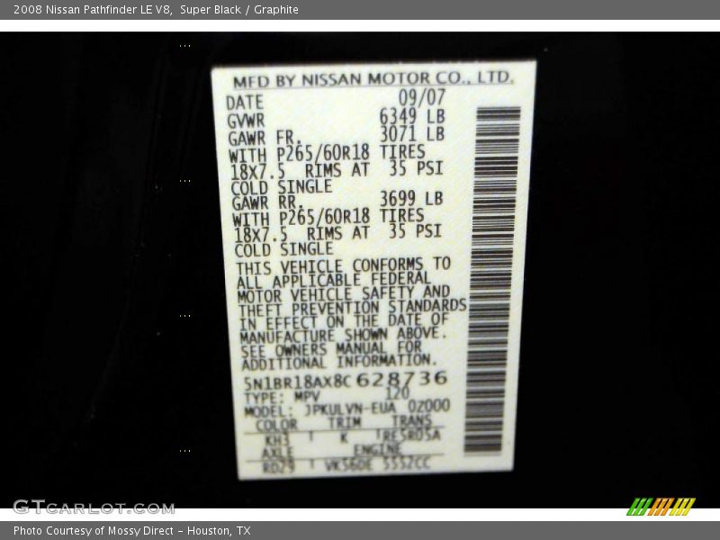 Super Black / Graphite 2008 Nissan Pathfinder LE V8