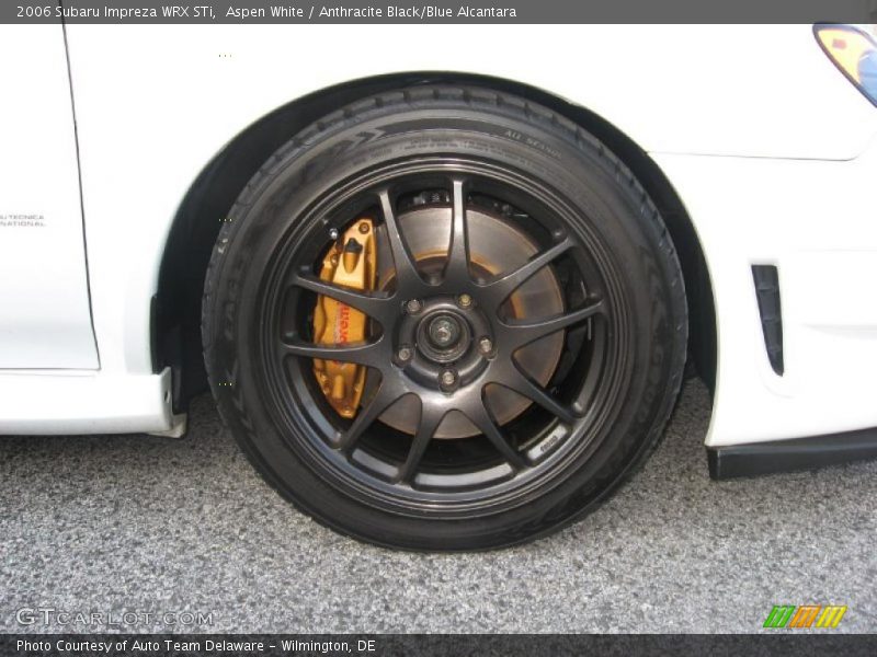 Aspen White / Anthracite Black/Blue Alcantara 2006 Subaru Impreza WRX STi