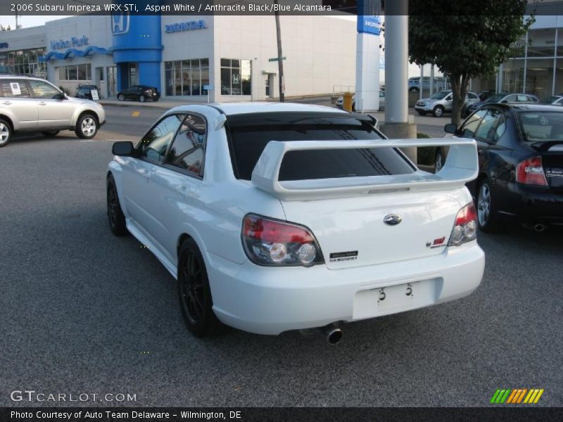 Aspen White / Anthracite Black/Blue Alcantara 2006 Subaru Impreza WRX STi