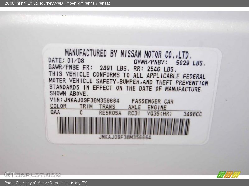 Moonlight White / Wheat 2008 Infiniti EX 35 Journey AWD
