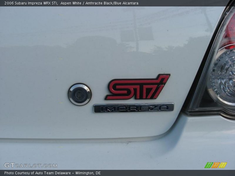 Aspen White / Anthracite Black/Blue Alcantara 2006 Subaru Impreza WRX STi