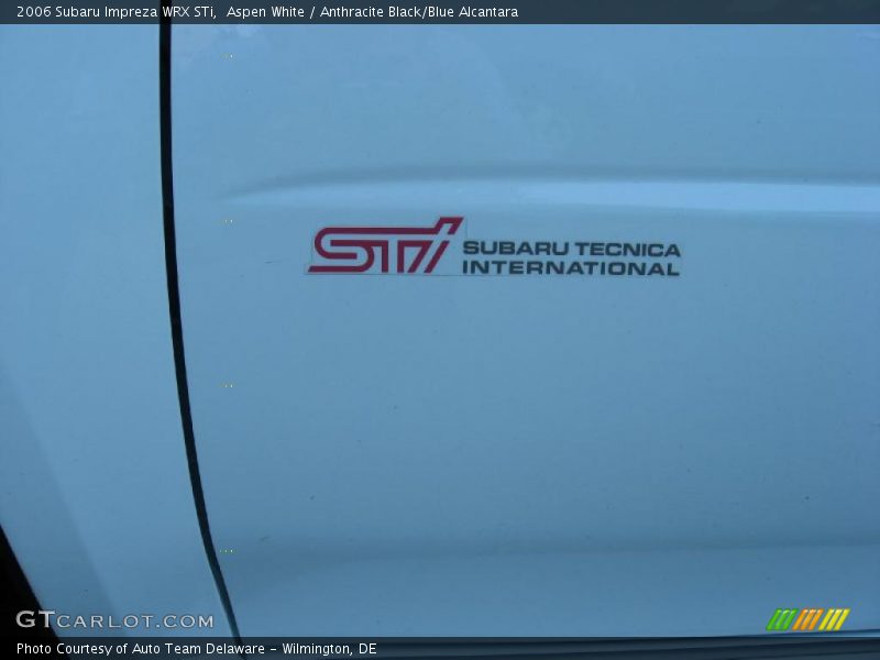 Aspen White / Anthracite Black/Blue Alcantara 2006 Subaru Impreza WRX STi