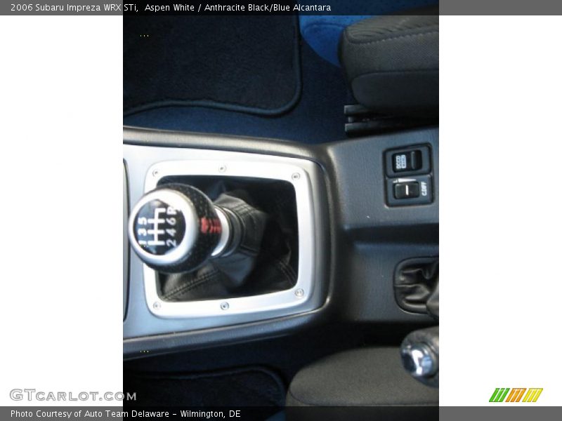 Aspen White / Anthracite Black/Blue Alcantara 2006 Subaru Impreza WRX STi