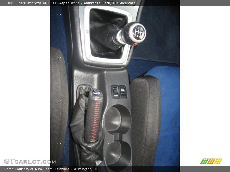 Aspen White / Anthracite Black/Blue Alcantara 2006 Subaru Impreza WRX STi