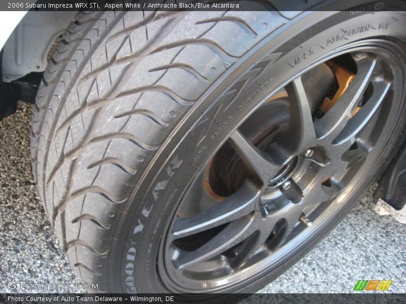 Aspen White / Anthracite Black/Blue Alcantara 2006 Subaru Impreza WRX STi