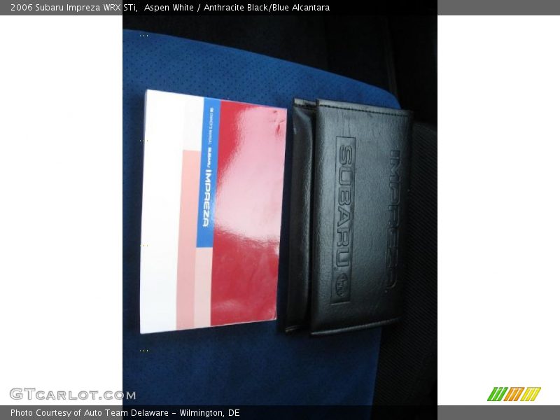 Aspen White / Anthracite Black/Blue Alcantara 2006 Subaru Impreza WRX STi