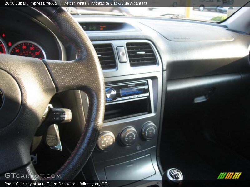 Aspen White / Anthracite Black/Blue Alcantara 2006 Subaru Impreza WRX STi