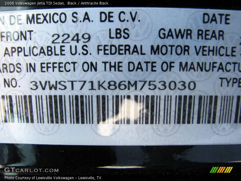 Black / Anthracite Black 2006 Volkswagen Jetta TDI Sedan