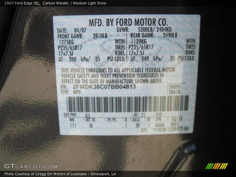Carbon Metallic / Medium Light Stone 2007 Ford Edge SEL