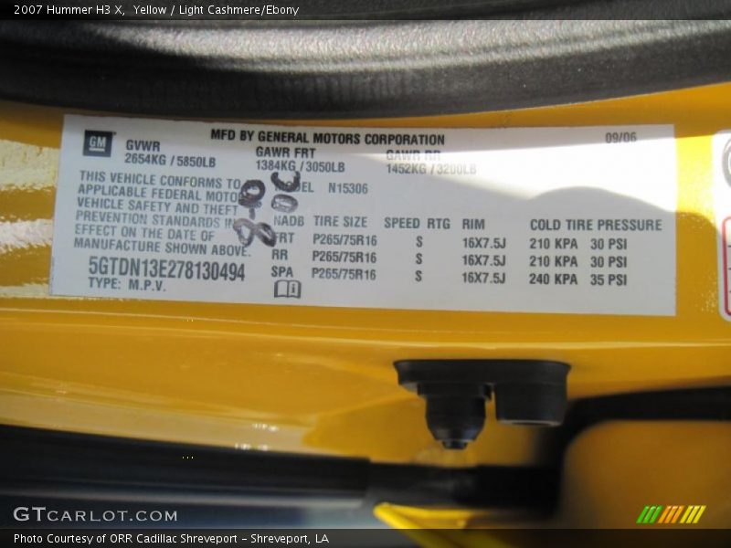 Yellow / Light Cashmere/Ebony 2007 Hummer H3 X