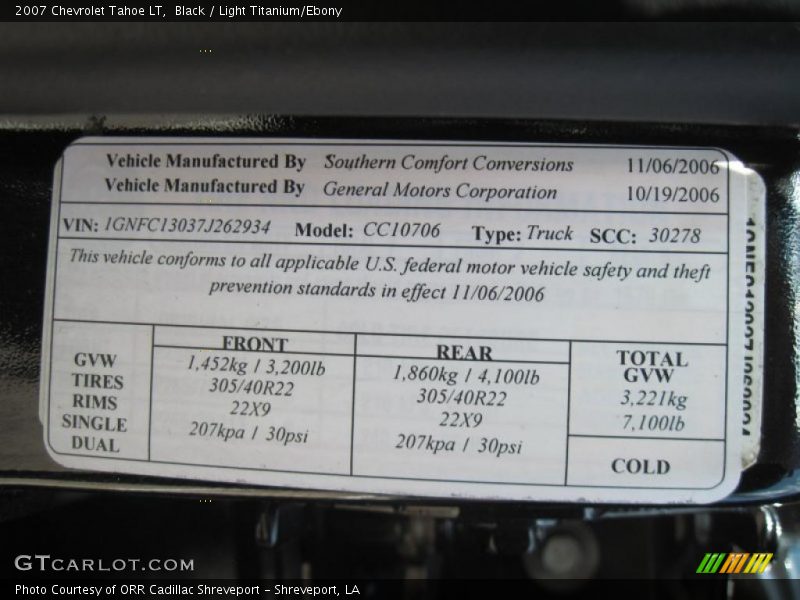 Black / Light Titanium/Ebony 2007 Chevrolet Tahoe LT