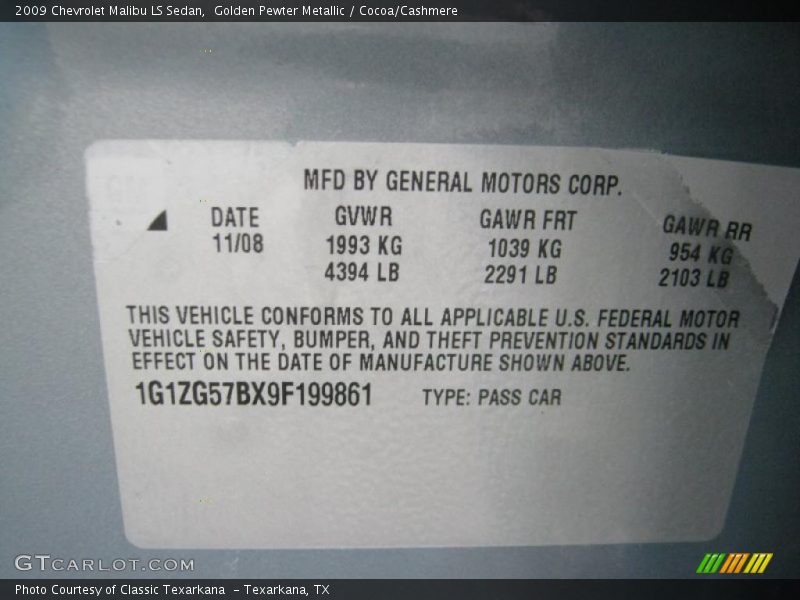 Golden Pewter Metallic / Cocoa/Cashmere 2009 Chevrolet Malibu LS Sedan