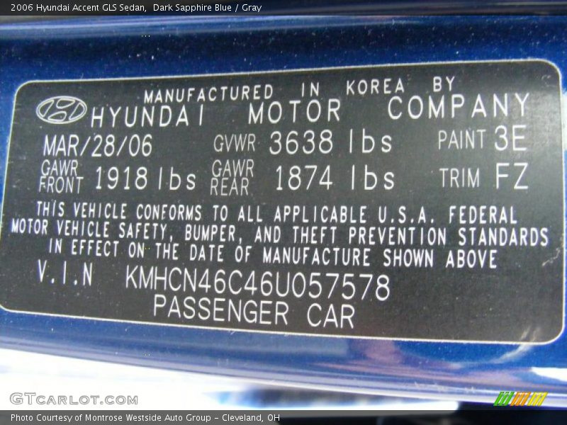 Dark Sapphire Blue / Gray 2006 Hyundai Accent GLS Sedan