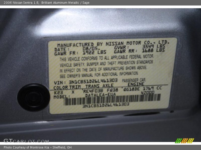 Brilliant Aluminum Metallic / Sage 2006 Nissan Sentra 1.8