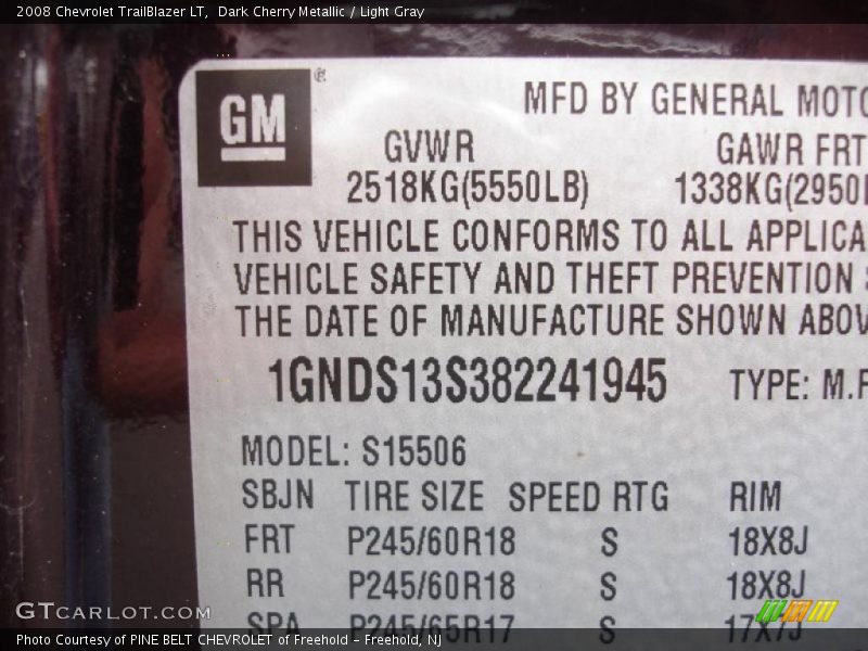 Dark Cherry Metallic / Light Gray 2008 Chevrolet TrailBlazer LT