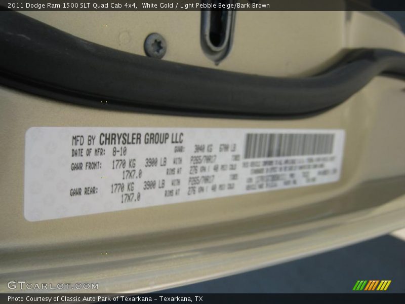 White Gold / Light Pebble Beige/Bark Brown 2011 Dodge Ram 1500 SLT Quad Cab 4x4