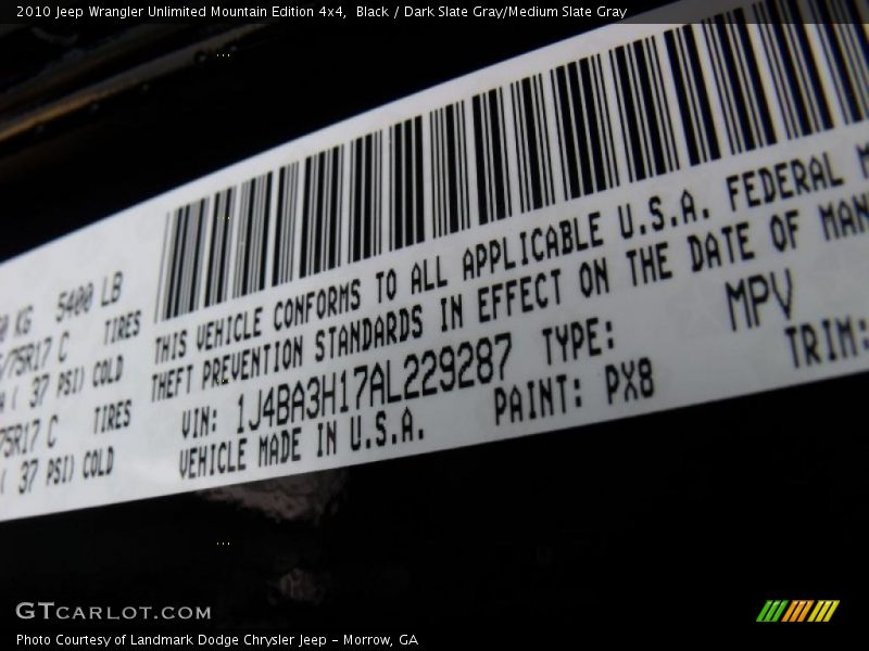 Black / Dark Slate Gray/Medium Slate Gray 2010 Jeep Wrangler Unlimited Mountain Edition 4x4