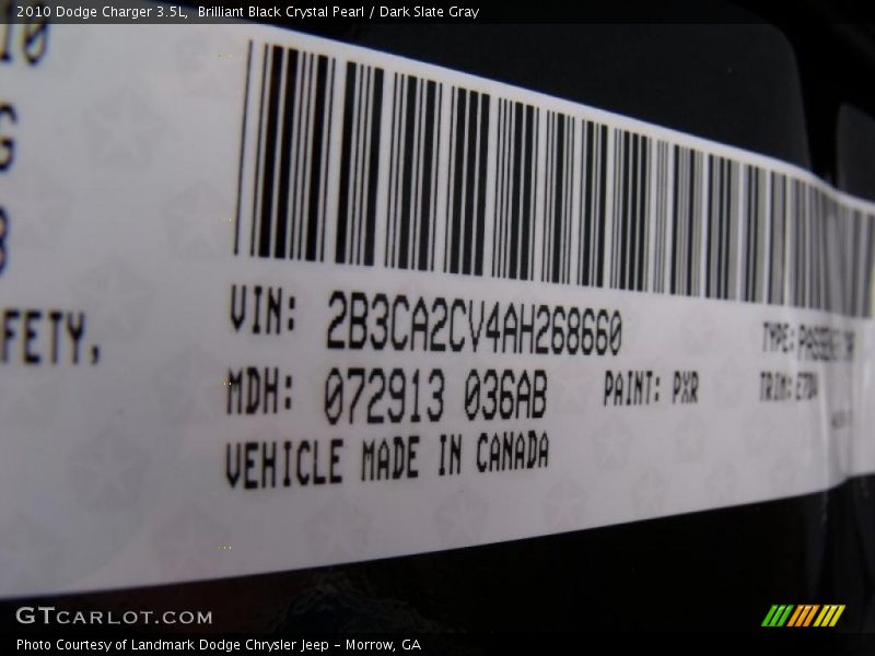 Brilliant Black Crystal Pearl / Dark Slate Gray 2010 Dodge Charger 3.5L