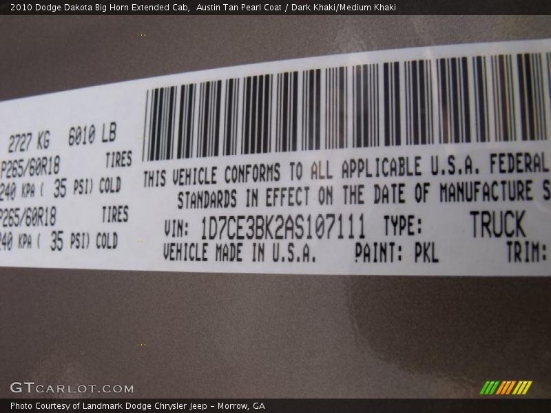2010 Dakota Big Horn Extended Cab Austin Tan Pearl Coat Color Code PKL