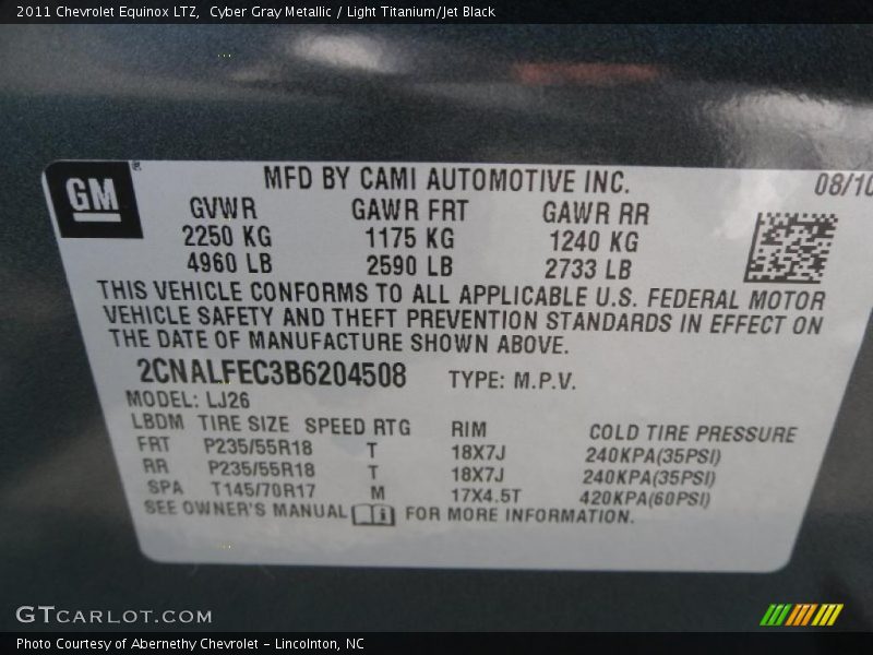 Cyber Gray Metallic / Light Titanium/Jet Black 2011 Chevrolet Equinox LTZ