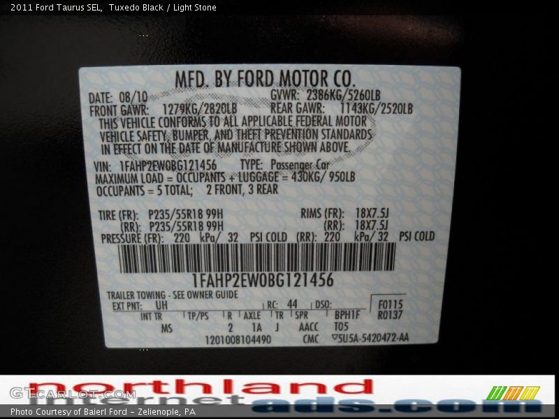 Tuxedo Black / Light Stone 2011 Ford Taurus SEL