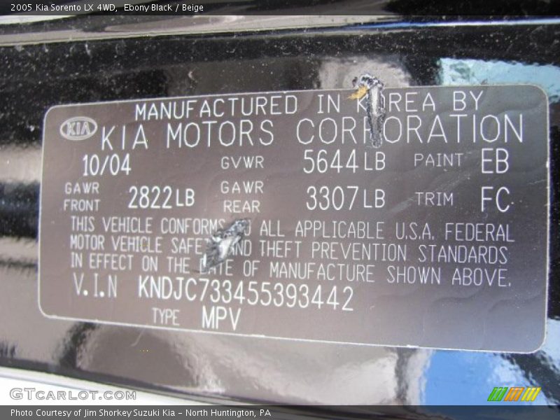 Ebony Black / Beige 2005 Kia Sorento LX 4WD