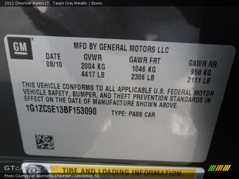 Taupe Gray Metallic / Ebony 2011 Chevrolet Malibu LT