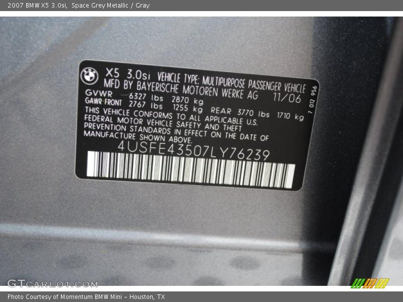 Space Grey Metallic / Gray 2007 BMW X5 3.0si