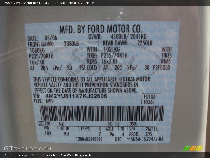 Light Sage Metallic / Pebble 2007 Mercury Mariner Luxury