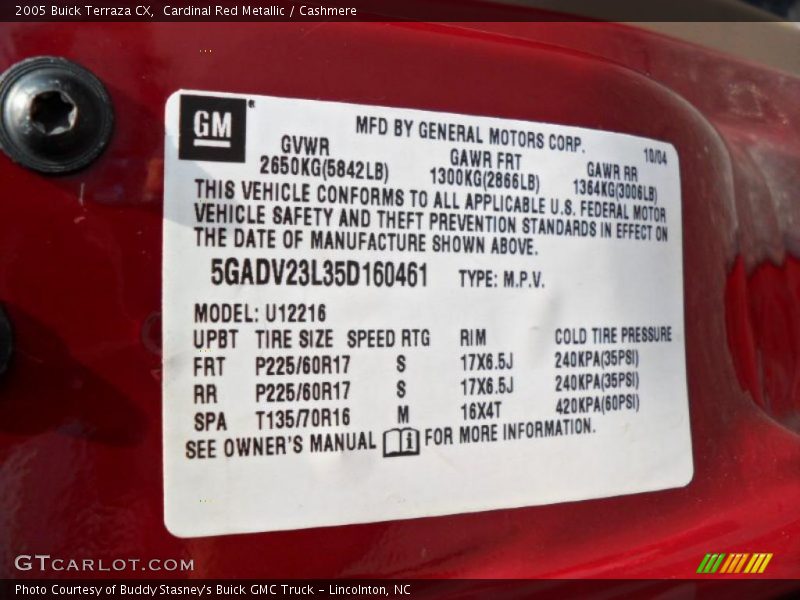 Cardinal Red Metallic / Cashmere 2005 Buick Terraza CX
